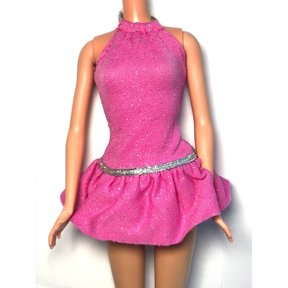 Barbie Doll Clothing Pink & Silver Glittery Halter Neck Tutu Party Dress